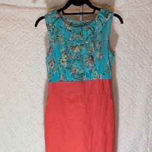 Alyx Sz 4 Dress Coral Pink Turquoise Midi Flounce